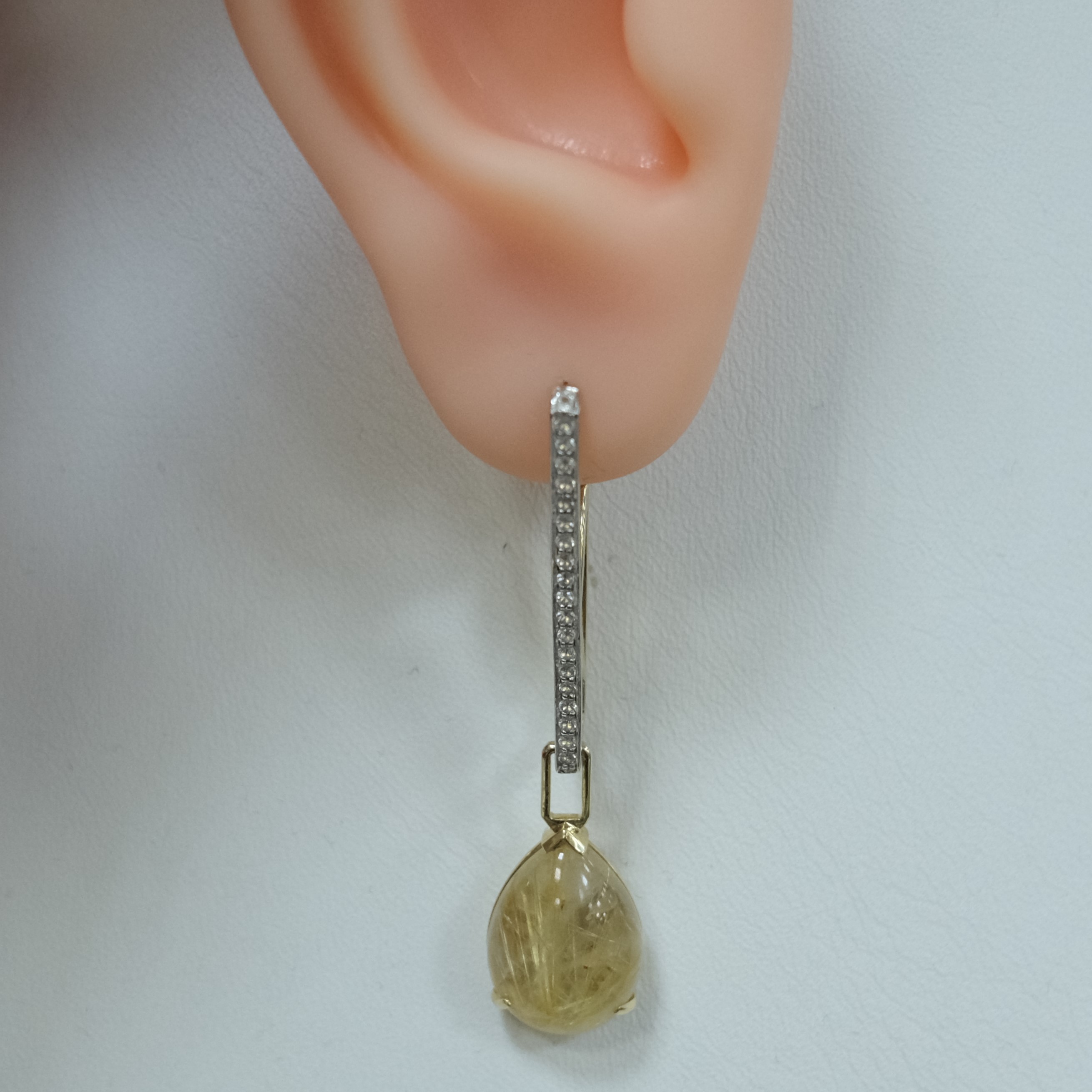 Серьги из желтого золота с кварцем Волосатиком